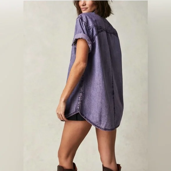 We The Free Purple Button Down Shirt - Picture 3 of 10